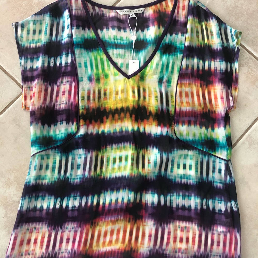 New Trina Turk Waverly Silk Sheer Blouse